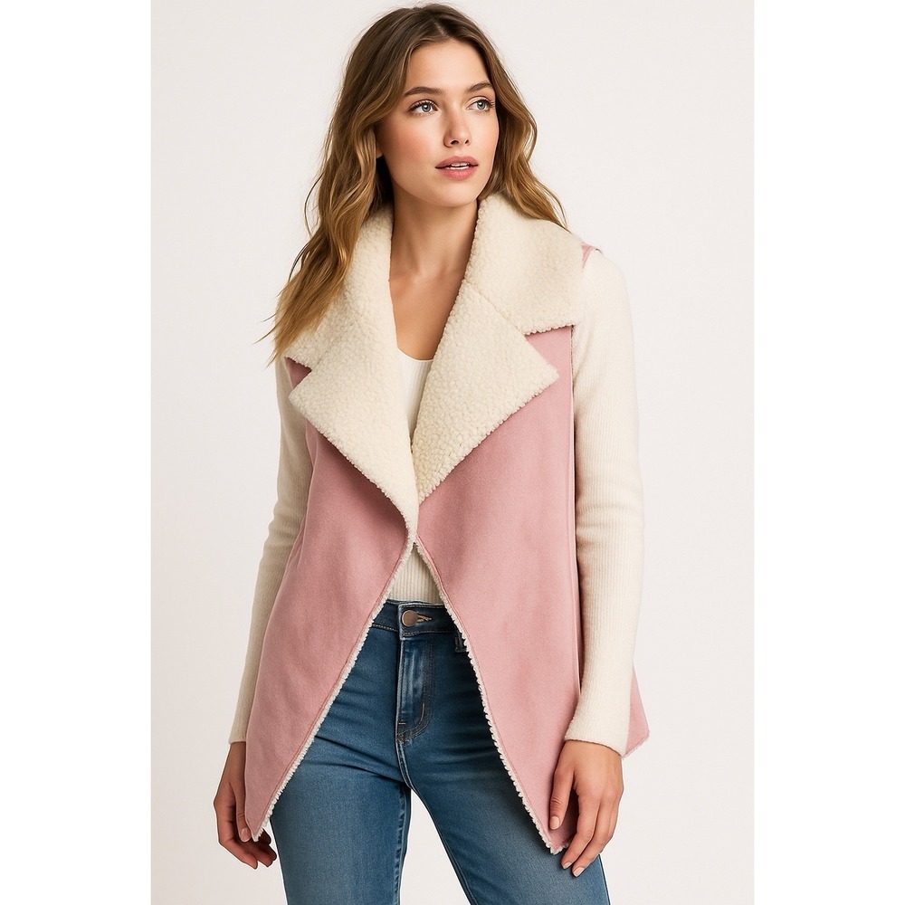 NorthStyle Faux Shearling Vest Women's Small Pink‎ Sherpa Lined Open Front Coz